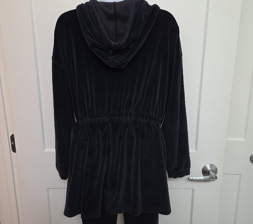 Black Hooded Velvet Drawstring Jacket - Picture 4 of 4